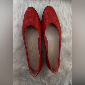 Salvatore Ferragamo Red Textured Flats
